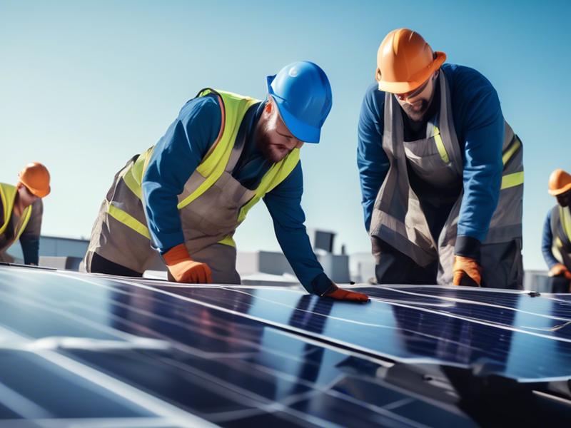 Équipe travaillant sur l'installation de panneaux solaires